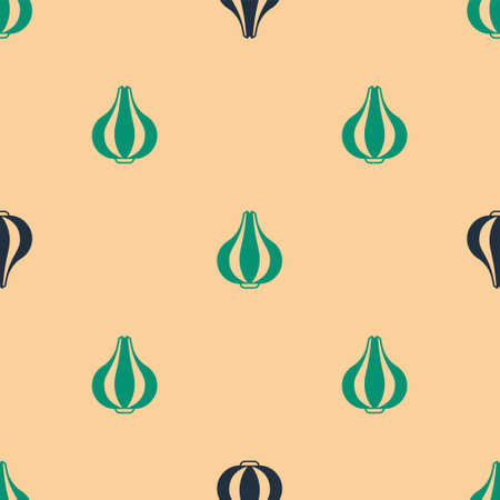 Green and black Garlic icon isolated seamless pattern on beige background. Vectorのイラスト素材