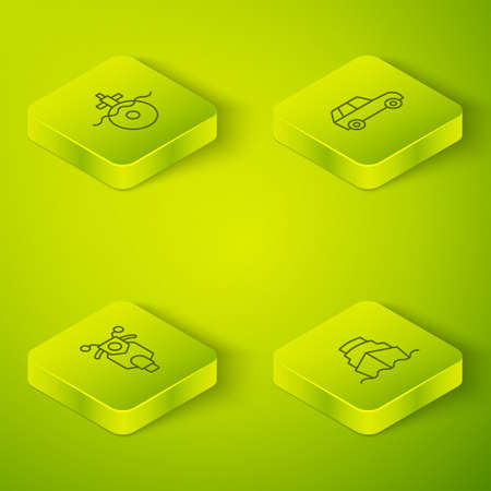 Set Isometric line Car, Scooter, Cruise ship and Submarine icon. Vectorのイラスト素材