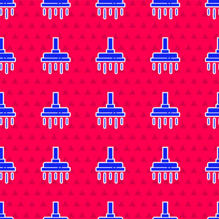 Blue Shower head with water drops flowing icon isolated seamless pattern on red background. Vectorのイラスト素材