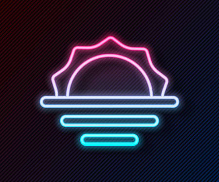 Glowing neon line Sunrise icon isolated on black background. Vectorのイラスト素材