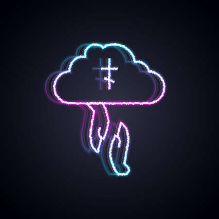 Glowing neon line Gods helping hand icon isolated on black background. Religion, bible, christianity concept. Divine help. Vectorのイラスト素材
