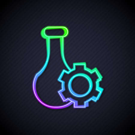 Glowing neon line Test tube and flask chemical laboratory test icon isolated on black background. Laboratory glassware sign. Vectorのイラスト素材