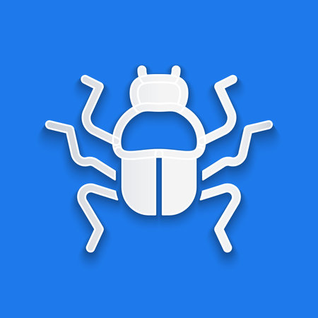 Paper cut Beetle bug icon isolated on blue background. Paper art style. Vector
