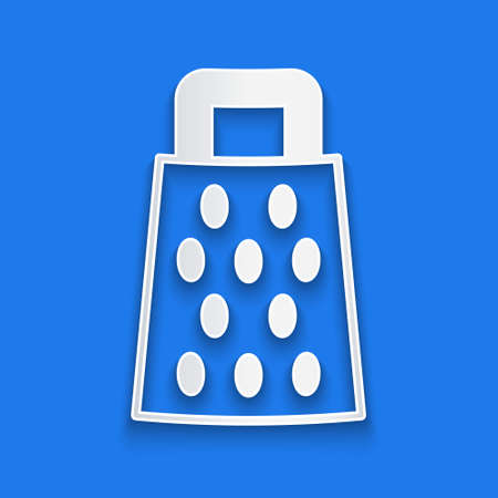 Paper cut Grater icon isolated on blue background. Kitchen symbol. Cooking utensil. Cutlery sign. Paper art style. Vectorのイラスト素材