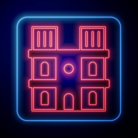 Glowing neon Landmark of France Notre Dame de Paris icon isolated on black background. Vectorのイラスト素材