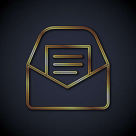 Gold line Mail and e-mail icon isolated on black background. Envelope symbol e-mail. Email message sign. Vectorのイラスト素材