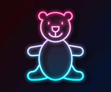 Glowing neon line Teddy bear plush toy icon isolated on black background. Vectorのイラスト素材