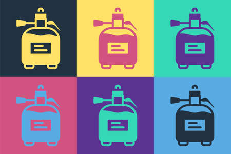 Pop art Garden sprayer for water, fertilizer, chemicals icon isolated on color background. Vectorのイラスト素材