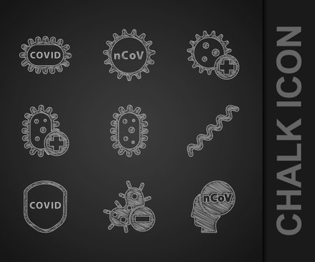 Set Virus, Negative virus, Corona 2019-nCoV, Shield protecting from, Positive, and covid-19 icon. Vectorのイラスト素材
