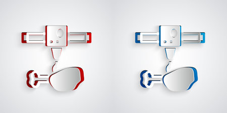 Paper cut 3D printer chicken leg icon isolated on grey background. 3d printing. Paper art style. Vectorのイラスト素材