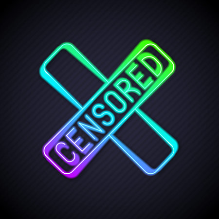 Glowing neon line Censored stamp icon isolated on black background. Vectorのイラスト素材