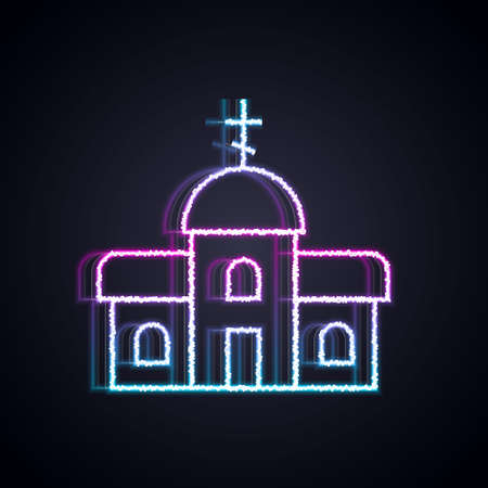 Glowing neon line Church building icon isolated on black background. Christian Church. Religion of church. Vectorのイラスト素材