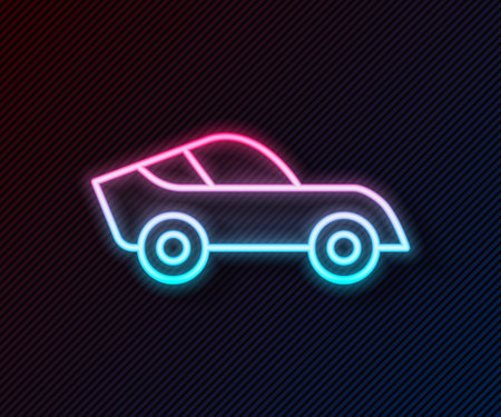 Glowing neon line Car icon isolated on black background. Vectorのイラスト素材