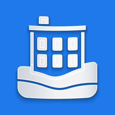 Paper cut House flood icon isolated on blue background. Home flooding under water. Insurance concept. Security, safety, protection, protect concept. Paper art style. Vectorのイラスト素材