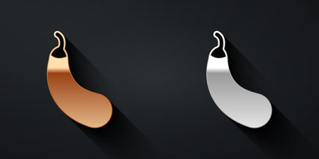 Gold and silver Eggplant icon isolated Gold and silver background. Long shadow style. Vectorのイラスト素材