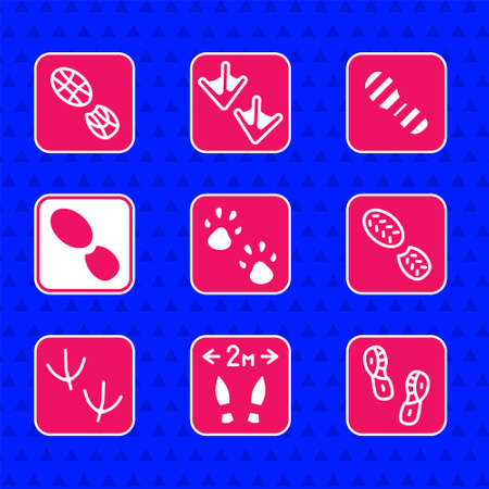 Set Paw print, Safe distance, Human footprints shoes, Dove paw, and icon. Vectorのイラスト素材
