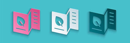 Paper cut Vegetarian food menu icon isolated on blue background. Vegan food menu for restaurant and cafe. Paper art style. Vectorのイラスト素材