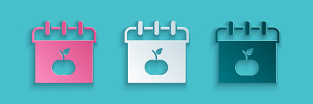 Paper cut World Vegetarian day icon isolated on blue background. World vegan day. Paper art style. Vectorのイラスト素材