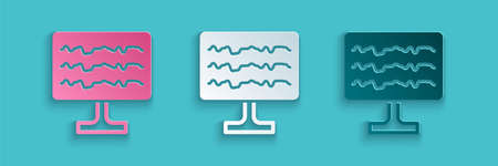 Paper cut Encephalogram icon isolated on blue background. Electrical activity. Paper art style. Vectorのイラスト素材