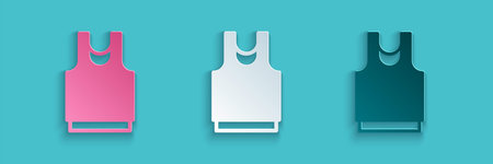 Paper cut Undershirt icon isolated on blue background. Paper art style. Vector