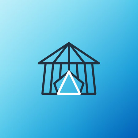 Line Circus tent icon isolated on blue background. Carnival camping tent. Amusement park. Colorful outline concept. Vectorのイラスト素材