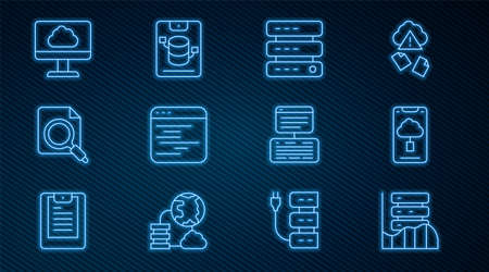 Set line Server, Data, Web Hosting, Cloud technology data transfer, Software, Search concept with folder, and icon. Vectorのイラスト素材
