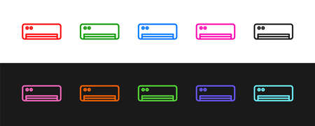 Set line Air conditioner icon isolated on black and white background. Split system air conditioning. Cool and cold climate control system. Vectorのイラスト素材