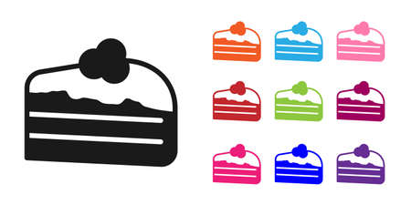 Black Piece of cake icon isolated on white background. Happy Birthday. Set icons colorful. Vectorのイラスト素材