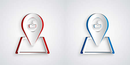 Paper cut Picnic location icon isolated on grey background. Paper art style. Vectorのイラスト素材