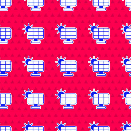 Blue Solar energy panel icon isolated seamless pattern on red background. Vectorのイラスト素材