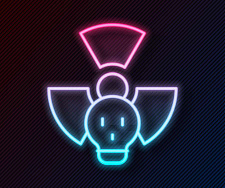 Glowing neon line Radioactive icon isolated on black background. Radioactive toxic symbol. Radiation hazard sign. Vectorのイラスト素材