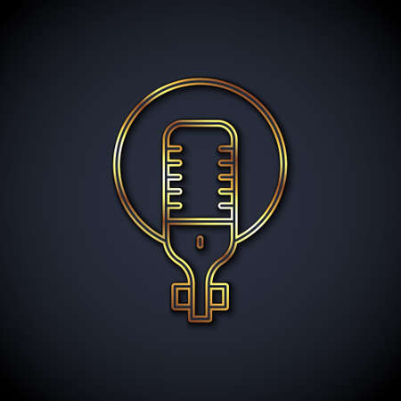 Gold line Microphone icon isolated on black background. On air radio mic microphone. Speaker sign. Vectorのイラスト素材