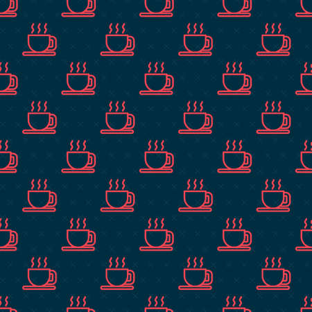 Red line Cup of tea icon isolated seamless pattern on black background. Vectorのイラスト素材