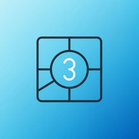 Line Old film movie countdown frame icon isolated on blue background. Vintage retro cinema timer count. Colorful outline concept. Vectorのイラスト素材