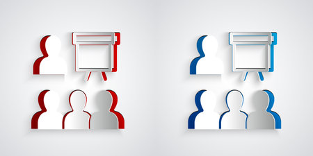 Paper cut Training, presentation icon isolated on grey background. Paper art style. Vector