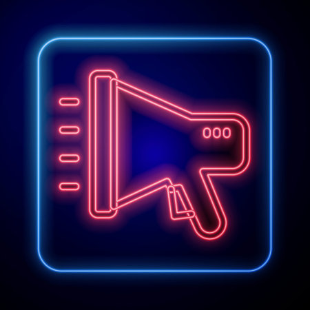 Glowing neon Megaphone icon isolated on black background. Speaker sign. Vectorのイラスト素材