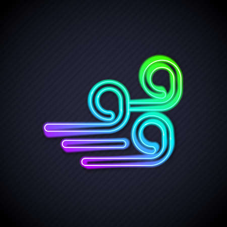Glowing neon line Windy weather icon isolated on black background. Cloud and wind. Vectorのイラスト素材