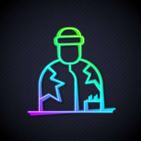 Glowing neon line Homeless icon isolated on black background. Homelessness problem. Vectorのイラスト素材