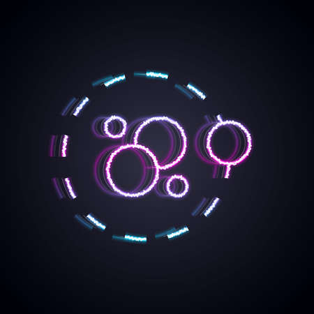 Glowing neon line Atom icon isolated on black background. Symbol of science, education, nuclear physics, scientific research. Vectorのイラスト素材