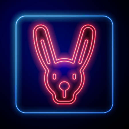 Glowing neon Rabbit with ears icon isolated on black background. Magic trick. Mystery entertainment concept. Vectorのイラスト素材