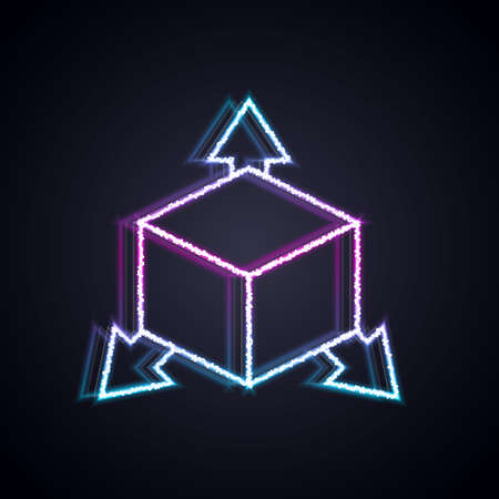 Glowing neon line Isometric cube icon isolated on black background. Geometric cubes solid icon. 3D square sign. Box symbol. Vectorのイラスト素材