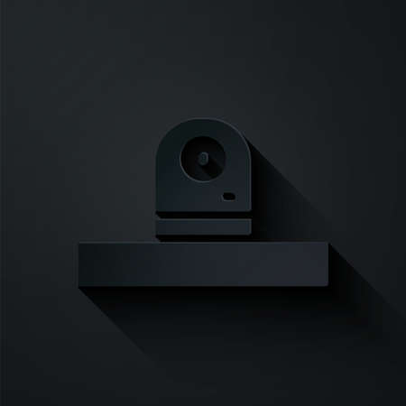 Paper cut Security camera icon isolated on black background. Paper art style. Vectorのイラスト素材