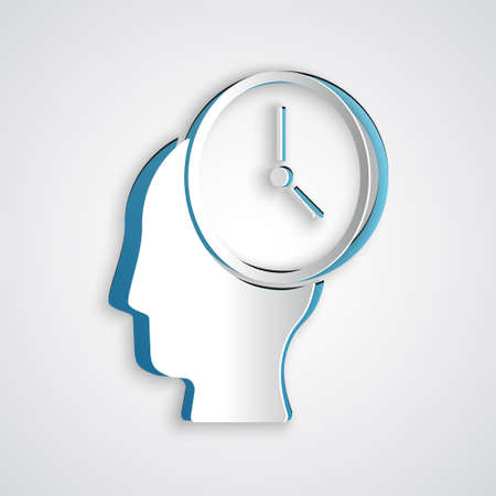 Paper cut Time Management icon isolated on grey background. Clock and gear sign. Productivity symbol. Paper art style. Vectorのイラスト素材