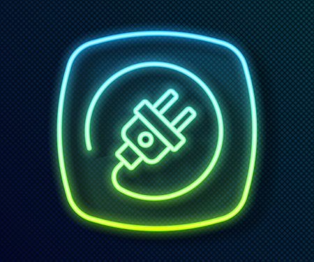 Glowing neon line Electric plug icon isolated on black background. Concept of connection and disconnection of the electricity. Vectorのイラスト素材