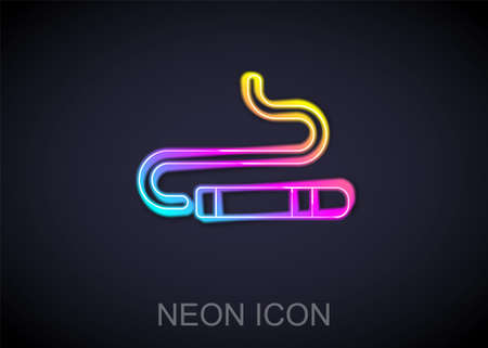 Glowing neon line Cigar icon isolated on black background. Vectorのイラスト素材
