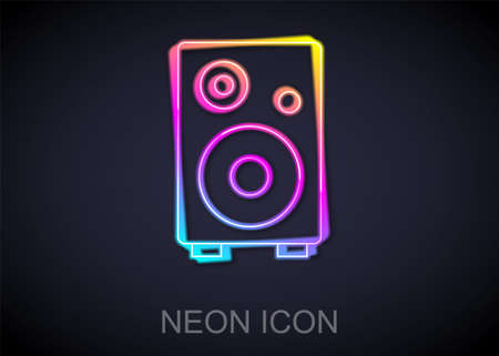 Glowing neon line Stereo speaker icon isolated on black background. Sound system speakers. Music icon. Musical column speaker bass equipment. Vectorのイラスト素材