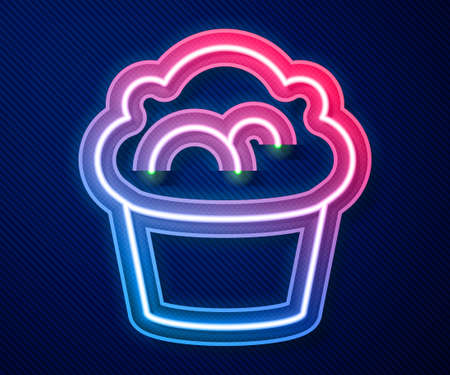 Glowing neon line Muffin icon isolated on blue background. Vectorのイラスト素材