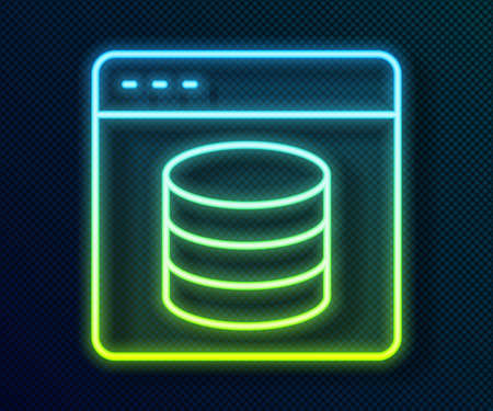 Glowing neon line Server, Data, Web Hosting icon isolated on black background. Vectorのイラスト素材