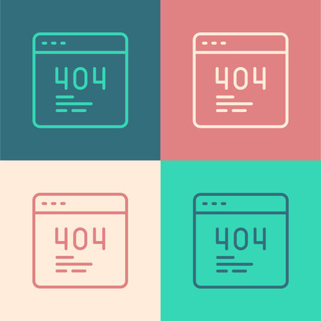 Pop art line Page with a 404 error icon isolated on color background. Template reports that the page...