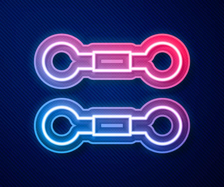 Glowing neon line Dumbbell icon isolated on blue background. Muscle lifting, fitness barbell, sports equipment. Vectorのイラスト素材